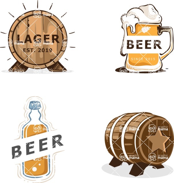 Vector Hand Drawn Elements Mega Bundle - Beer Hand Drawn Items and Logo Templates Vector Graphics Set